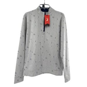 Jack Sage Mens Snow Grey Ski Print Performance Tek Quarter‎ Zip Pullover S